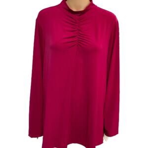 Susan Graver Raspberry Mock Neck Blouse With Ruching 2X